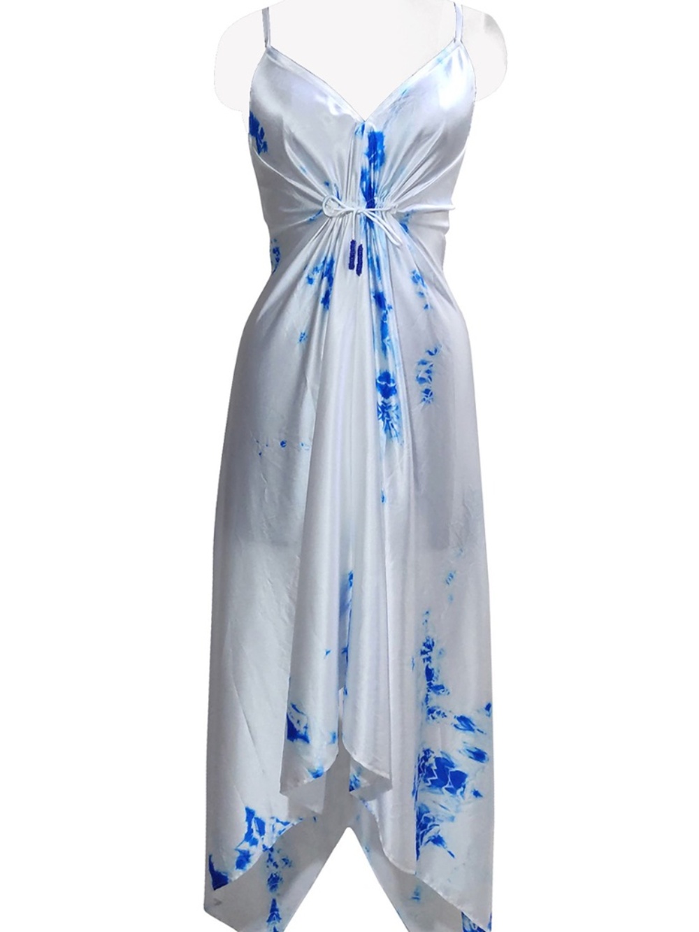 Tie Dye V-Neck Handkerchief Midi Dress High Low Handkerchief Dress